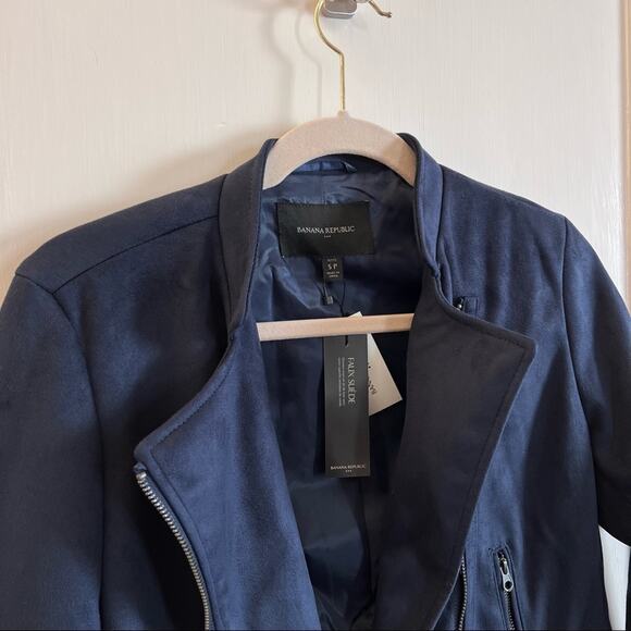 Banana Republic Petite Blue Faux Suede Moto Jacket - Picture 11 of 12